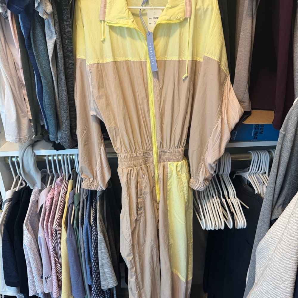 Colorblock Jumpsuit in Yellow and Tan